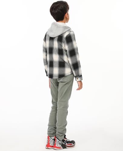 ZENTHACE Kids Boys Girls Sherpa Lined Flannel Shacket Jacket,Hooded Plaid Snap Shirt,Fall Winter Playwear4