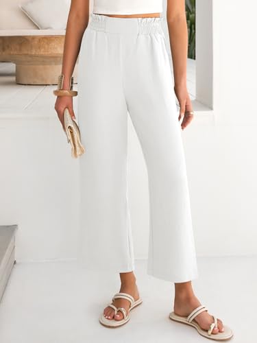 Image of ANRABESS Womens Wide Leg Palazzo Pants Summer Beach High Waisted Cropped Flowy Pants 2026 Dressy Casual Trousers with Pockets