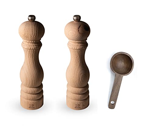 Peugeot Paris Nature 9 inch Salt & Pepper Mills Gift Set - With Wooden Spice Scoop