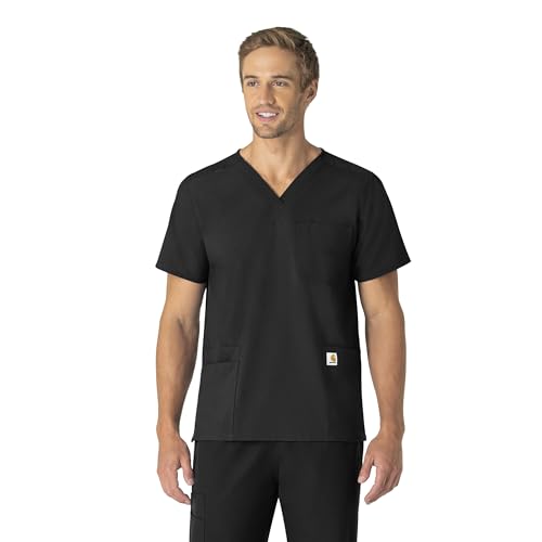 Carhartt Unisex V-Neck 6-Pocket Scrub Top, Black
