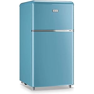 WANAI Compact Refrigerator 3.2 Cu.Ft Retro Dual Door Mini Fridge with Freezer Adjustable Remove Glass Shelves Small…
