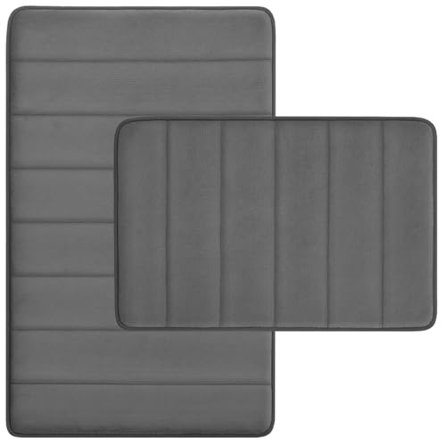 Bathroom Rugs Set 2 Piece Memory Foam Bath Rugs Non-Slip Bath Mat,Washable Room Mats,Absorbent Shaggy Rugs Super Soft Kitchen Mats, Batroom Carpets for Bathroom,Tub,Shower Home Decor（Light G