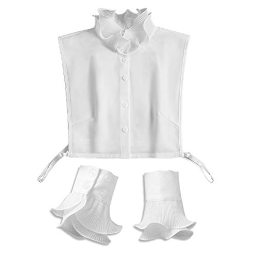 Juego de 2 piezas de cuello falso con volantes en capas para mujer, con mangas falsas, con botones, desmontable, media camisa, cuerno, cuello falso para mujer