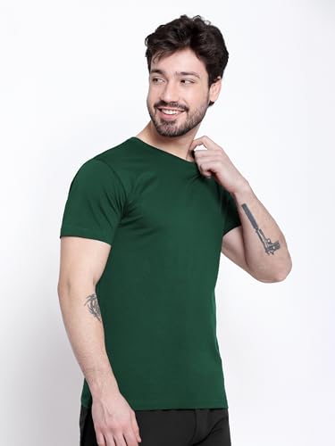 Image of BEYOUNG Cotton Regular Fit Plain T-Shirt for Men | Flexible Round Neck | Casual T-Shirt | Solid T-Shirt | Half-Sleeves | Stylish T-Shirt