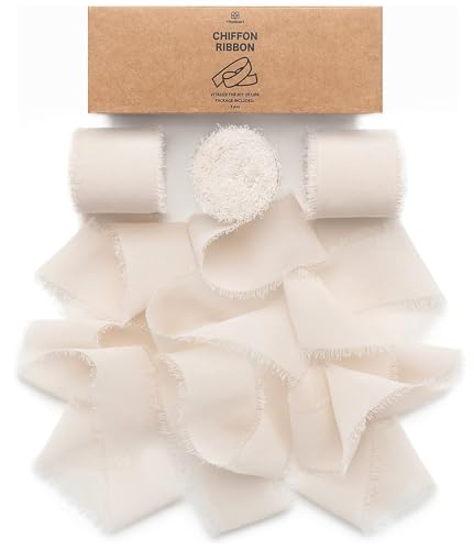 Vitalizart Light Nude Chiffon Ribbon 1.5'' x 21 Yd, Beige Fabric Silky Ribbons 3 Rolls x 7 Yd