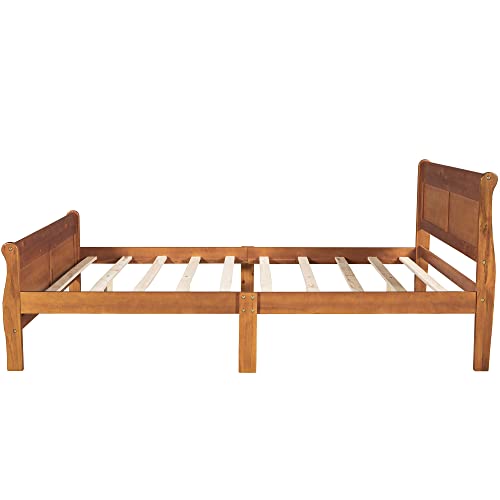 Lostcat Wood Queen Size Bed Frame Mattress Foundation Sleigh Bed With Headboard And Footboard,Wood Slat Support/No Box Spring Needed, Oak thumb #5