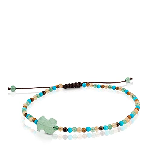 TOUS Pulsera para Mujer con bolas de howlita, cuarcita verde y roja y ojo de tigre de 0,87cm, Simple y Elegante, Colección Tibet TOUS Pulsera para Mujer con bolas de howlita, cuarcita verde y roja y ojo de tigre de 0,87cm, Simple y Elegante, Colección Tibet