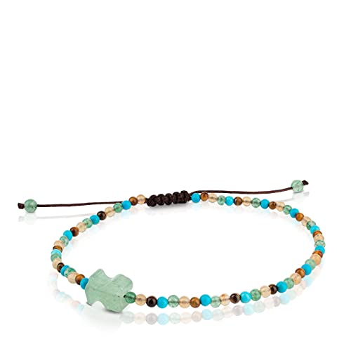 TOUS Pulsera para Mujer con bolas de howlita, cuarcita verde y roja y ojo de tigre de 0,87cm, Simple y Elegante, Colección Tibet