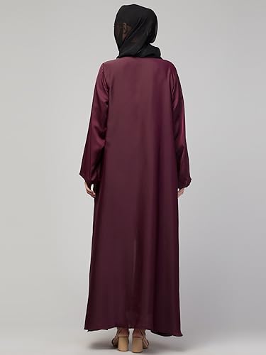 Image of Mallika Women Modest Wear Nida Matt Front Open Zipper Abaya Burkha for Everyday use (Wine, 3XL)