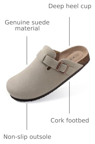 Image of KIDMI Genuine Suede Clogs for Women Men Cork Footbed Sandals Leather Mules Potato Shoes with Arch Support
