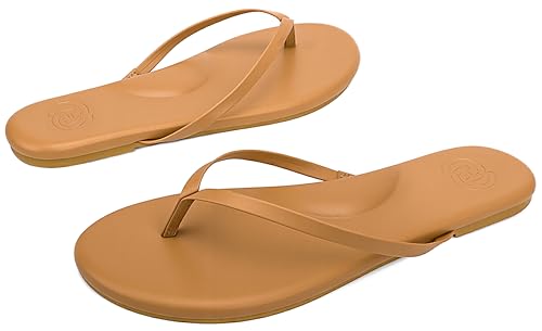 Image of INMINPIN Flat Flip Flops with Arch Support for Women - Memory Foam Flats Summer Sandals 2026 - Ultra Comfort Vegan Leather Thong Sandals Summer Beach Slide