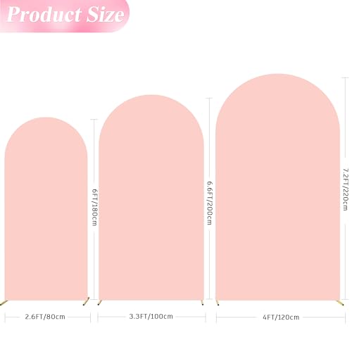 Image of Wokceer Wedding Arch Backdrop Cover 7.2FT, 6.6FT, 6FT Set of 3 Spandex Fitted Blushing Pink Arch Covers for Round Top Chiara Arch Backdrop Stands Cover for Birthday Party Ceremony Decor
