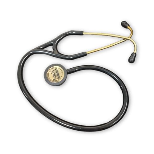 Image of Fidelis Healthcare Stainless Steel Dual Head Acoustic Stethoscope | Adult and Pediatric Stethoscope with Double-Sided Gold Plated Chestpiece | Perfect for Doctors, Medical Students with Flexible Tube and Soft Sealing Ear Knobs (Black)