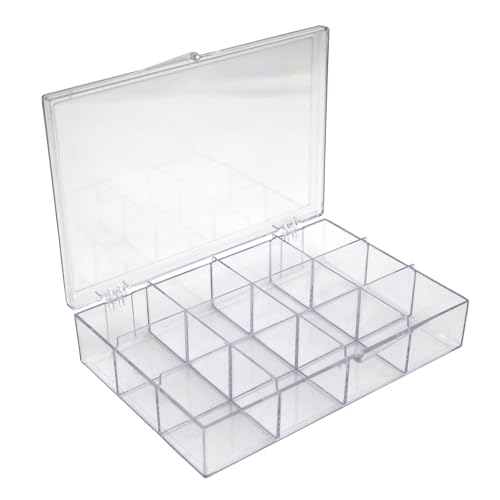 Image of 4 Clear Hard Plastic 12-Compartment Tackle Boxes with Hinged Lid, 7 3 /8 inchL x 5 inchW x 1 1 /2 inchH Made in USA, Acrylic Bead Organizer, Craft Storage, Candy Tackle Box or Rock Collection Box