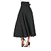 Women's High-Waisted Pleated Long Skirt Belt Pocket Maxi Vintage Skirt 5 Colors(Black 2XL)