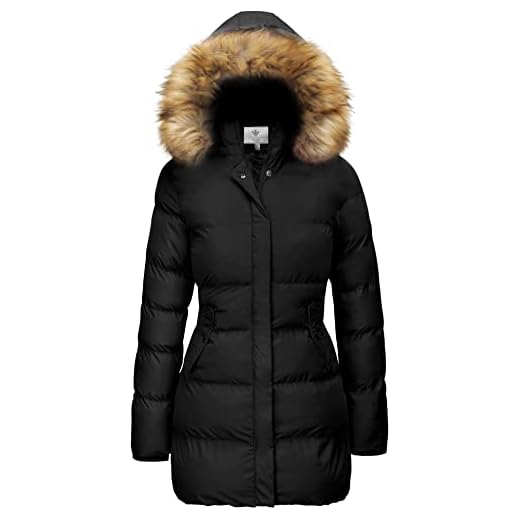 WenVen Women's Winter Thicken Puffer Coat with Fur Removable Hood (Black, 2XL)
