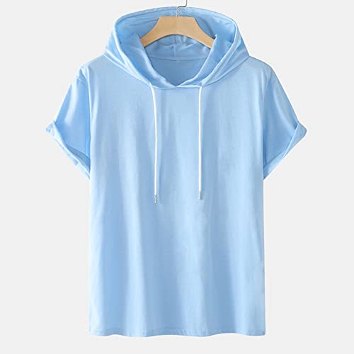 Muscularfit 100% Cotton T Shirts for Men 2024 Summer Short Sleeve Casual Hooded Shirt Loose Fit Solid Drawstring Hoodie Shirt2