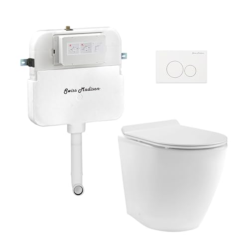 Angers Back-to-Wall Toilet Bundle 0.8/1.6 GPF Dual Flush in Glossy White with White Flush Plate