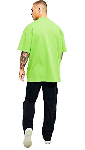 LEOTUDE Oversized Cottonblend Half Sleeve Men's T-Shirt (Color Neon Green)