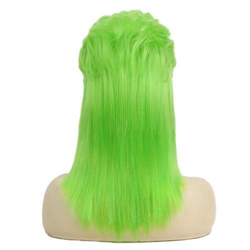 Image of Swiking Lime Green Mullet Wigs for Women 80s Hair Natural Layered Shoulder Length Straight Rocker Cosplay Costume Wigs
