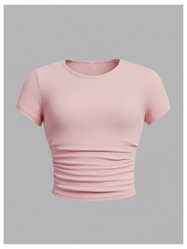 Image of SOLY HUX Girl's Basic Crop Top Set Crew Neck Short Sleeve T-Shirts 3 Packs Casual Summer Fitted Tees
