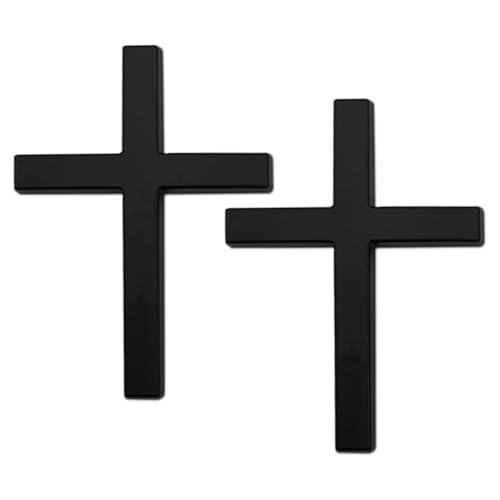 Image of 2PCS Metal Jesus Christ Cross Badge Stickers, Cross Decal, 2.5 inchx1.8 inch 3D Jesus Christ Car Emblem Badge Decal, Self Adhesive Scratch Covering Metal Emblem Decals Fit Car Body Fender Tail (Black)