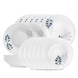 Bormioli Rocco 18 piece Dinnerware, Sets For 6, Tempered Opal Glass Dishes, Dishwasher & Microwave Safe (Botanica Blue)