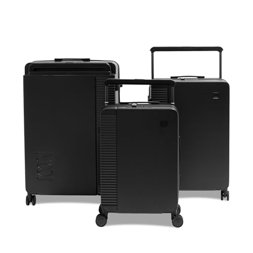 Image of ICON - Signature Polycarbonate (PC) Hard-Sided Cabin Suitcase | Ultra Lightweight & Durable | 8 Spinner Wheels | TSA Lock | Organized Interior | Multiple Colours (Set of 3, Black)