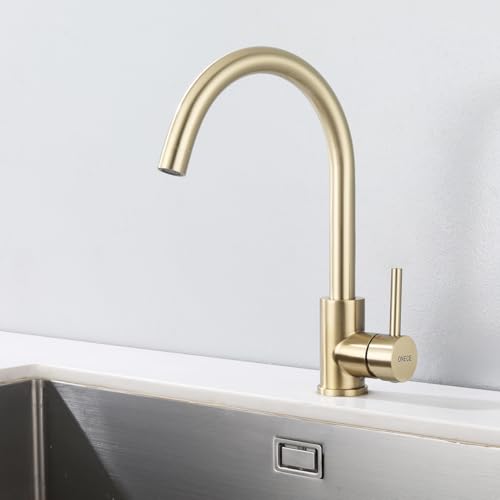 ONECE Gold matt Küchenarmatur mit 360° drehbar Auslauf, Hochdruck Wasserhahn Küche Spültischarmatur aus Edelstahl, Einhebelmischer Küchenwasserhahn mit Abnehmbare Wasserauslassdüse