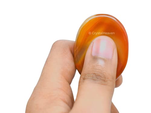 Image of Certified Carnelian Crystal Thumb Worry Pebbles Stones for Anxiety Stress Relief Massage - AAA Grade Original Healing Gemstone Agate Rubbing Stone for Yoga Meditation Spiritual Reiki Feng Shui