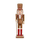 KAROLINE&CO. Cascanuez de Madera 50 cm con bastón – Figura navideña Premium para Decoracion Navidad, Adornos Navidad y Christmas Decorations – Ideal para Navidad decoración