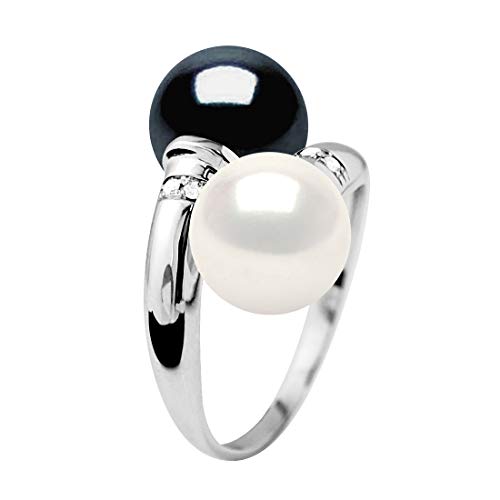 Bague TOI et MOI perles de culture eau douce et diamant véritable or blanc