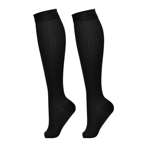 Calcetines de compresión hasta la rodilla | Calcetines de compresión de viaje con punta abierta, calcetines de compresión hasta la rodilla antifatiga, NEGRO, XX-Large
