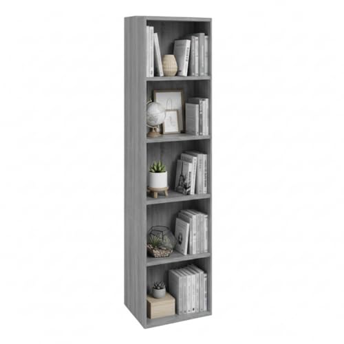MAKA Libreria da Terra in Legno, Libreria Verticale Salvaspazio con Ripiani, Scaffale Moderno da Parete per Soggiorno, Ufficio e Camera, Mobile con Ripiani (Grigio, 5 Ripiani)