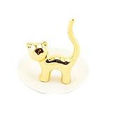 naissant しっぽ の 曲がり が キュンとくる かわいい 横向き ねこ ジュエリートレイ アクセサリースタンド (ゴールド)
