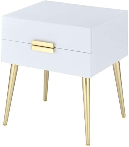 Acme Denvor - Mesa auxiliar de madera y metal con 2 cajones, color blanco y dorado