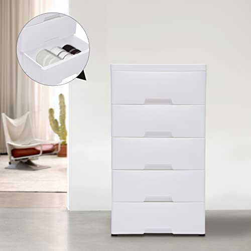 Woqlibe Plastic Dressers,Storage Dresser With 5 Drawers,File Vertical Cabinet With Wheel Casters For Playroom Bedroom Hallway Entryway Furniture,17.72''D X 11.81''W X 33.07''H(White) #TOP4