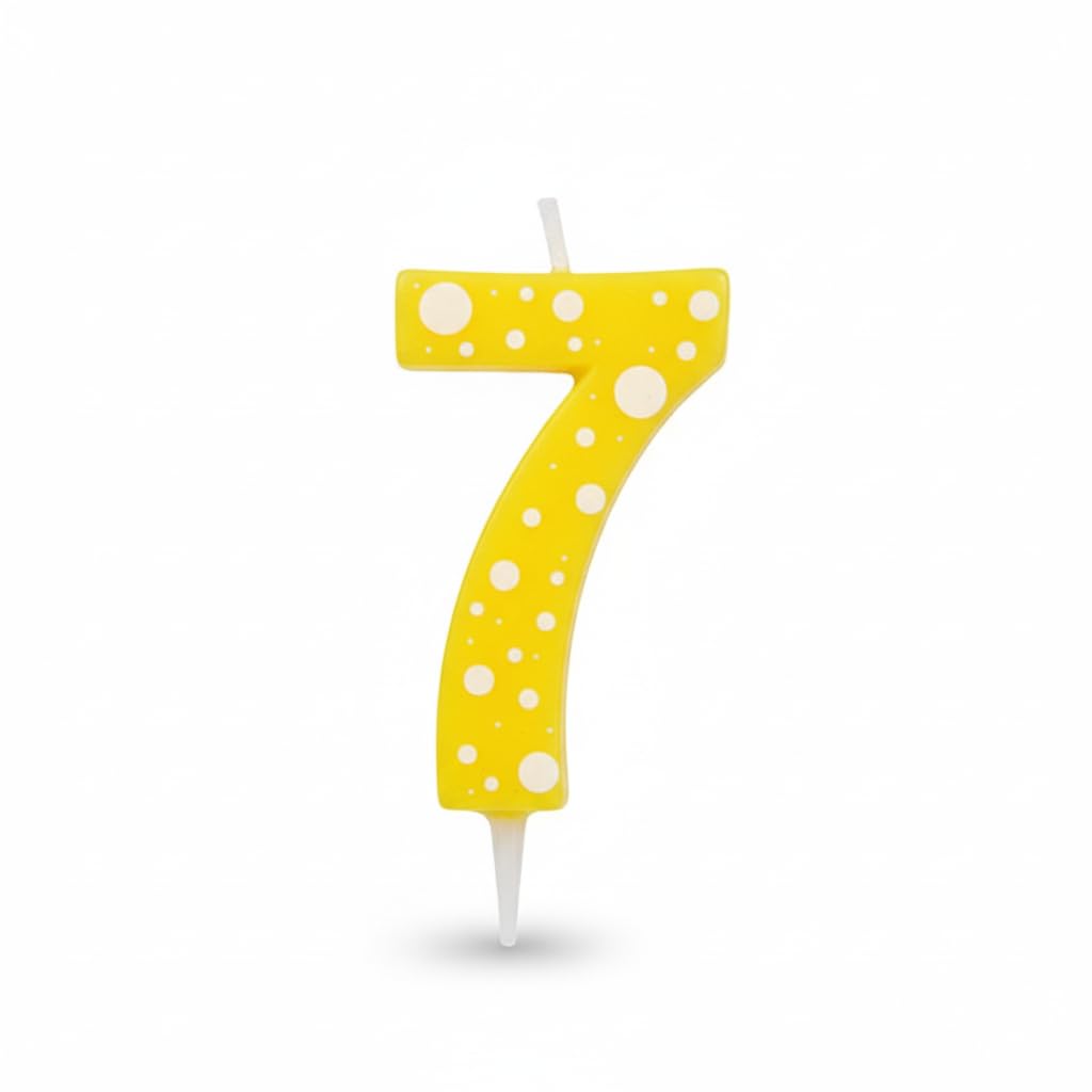 Candela Compleanno con Pois, Paraffina, 12,5 cm, Fiamma Stabile (giallo 7)