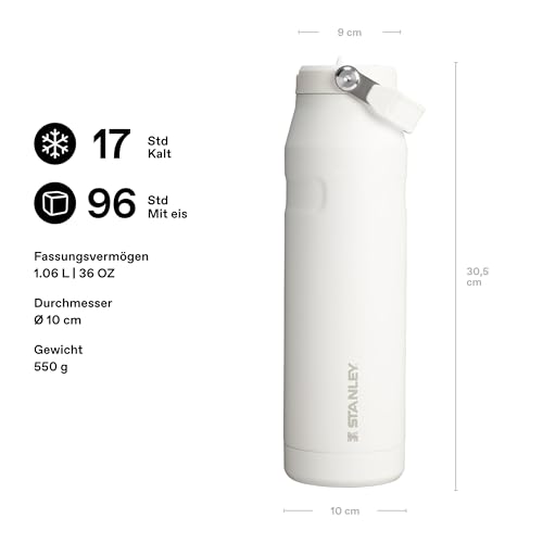 Stanley 1913 Flip Straw Trinkflasche mit Strohhalm 1.06L - Thermobecher Kühlt 17 Stunden - 4 Tage Eisgekühlt - BPA-frei - Auslaufsicher - Für Getränkehalter - Spülmaschinenfest - Frost 3
