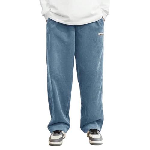 Men’s Corduroy Pants Loose Fit Wide Leg Straight Casual Trousers Elastic Waist Drawstring, Fall Spring