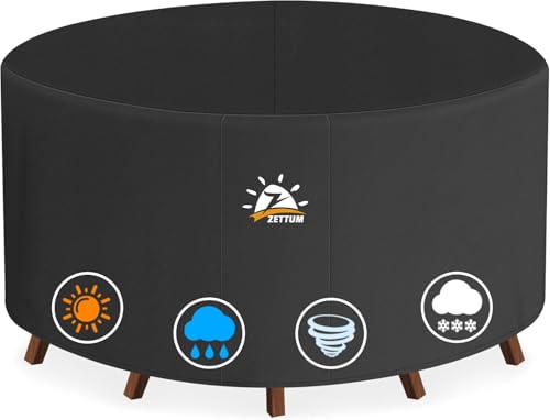 Zettum Housses Ronde pour Salons de Jardin Ø159 x 73 CM, Housse de Table Jardin Imperméable Anti-UV 600D Tissu Oxford Bache Table Exterieur