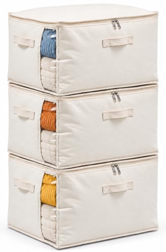 3-Pack-Canvas-Comforter-Storage-Bags-for-Clothes-King-Comforters-Natural 3 Pack Canvas Comforter Storage Bags for Clothes & King Comforters, Natural - Image 1