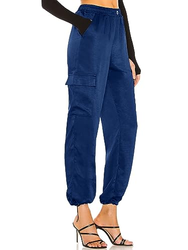 Simplee Calça feminina de cetim até o tornozelo com cordão elástico de cintura alta calça de moletom