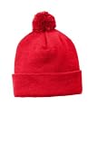 Sport-TEK Unisex Solid Pom Pom Beanie | Classic Fit Cuffed Winter Beanie for Men & Women