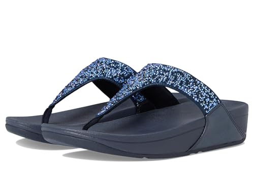 Image of FitFlop, Women's, Lulu Crystal-Mix Toe-Post Sandals, Midnight Navy, 6, Medium