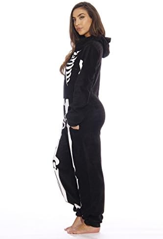 Just Love Skeleton Onesie Halloween Costumes for Women Adult - Comfortable Fleece Fabric with Cozy Hooded