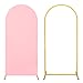 Metal Arch Stand and Cover Set,1 Pink Spandex Fitted Backdrop with 1 Gold Wedding Arched Stand Frame for Parties Birthday Baby Shower Bridal Banquet Decoration (6FT)