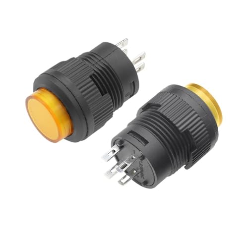 IDGTTLDF 1 Interruptor pulsador con Enclavamiento de 16 mm con autobloqueo y luz LED Amarilla, 4 Pines, R16-503