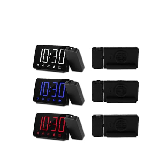 Réveil de Projection avec Radio FM, projecteur 180 °, Fonction Snooze, 4 variateurs, Double Alarme, Chargement USB, Horloge numérique pour Chambres à Coucher (Blanche)