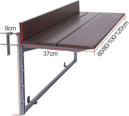 Mesa colgante multifuncional con barandilla regulable de 60x37cm para exterior 3